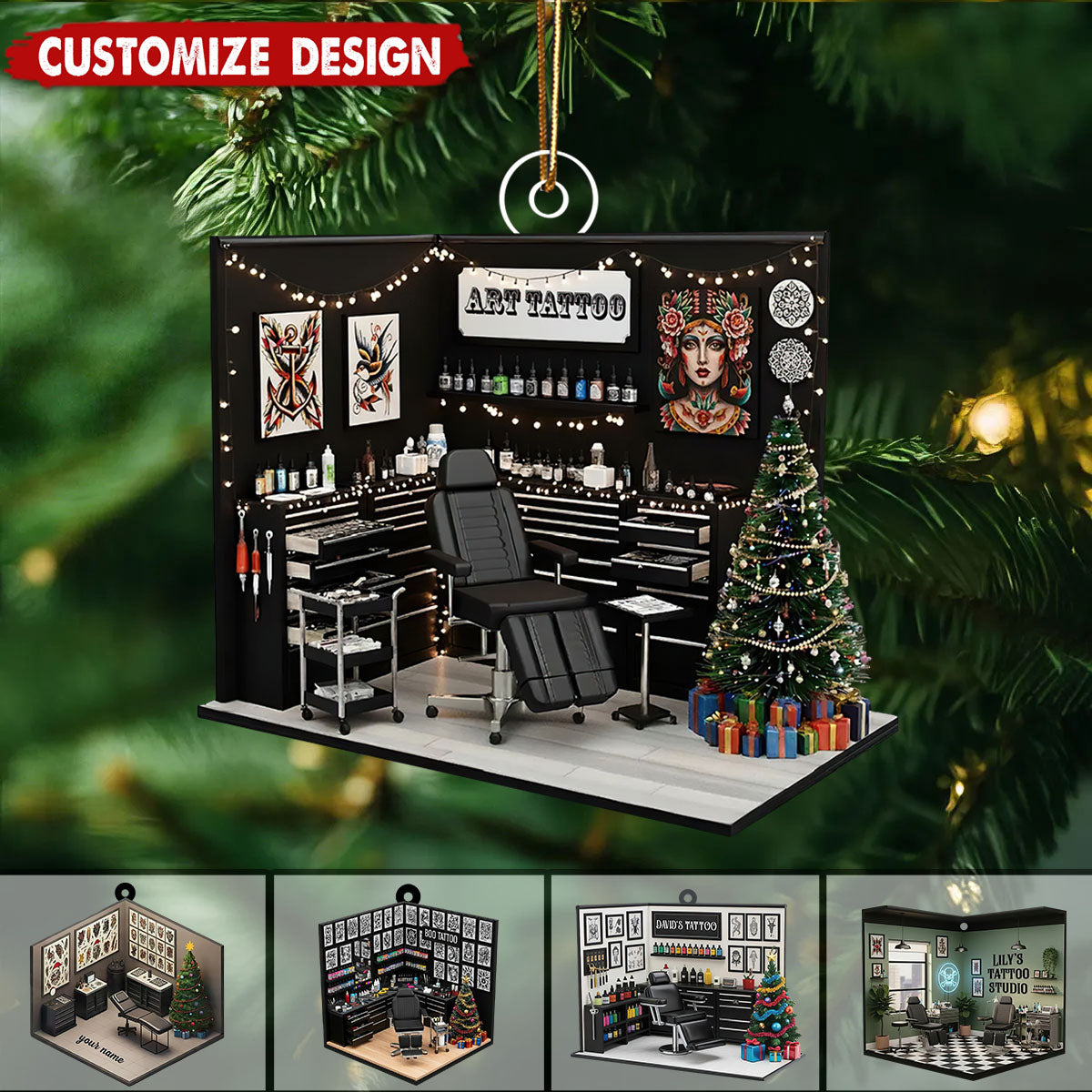 Personalize Tattoo Studio Christmas Ornament - Gift For Tattoo Artist