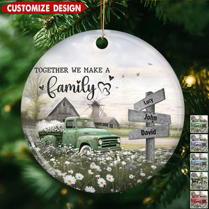 Personalized Farmhouse Family Truck Christmas Ceramic Ornament - Gift For Family