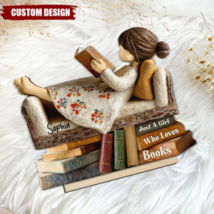 Man Woman Book Lover Reading Book On Sofa - Personalized Wooden Plaque