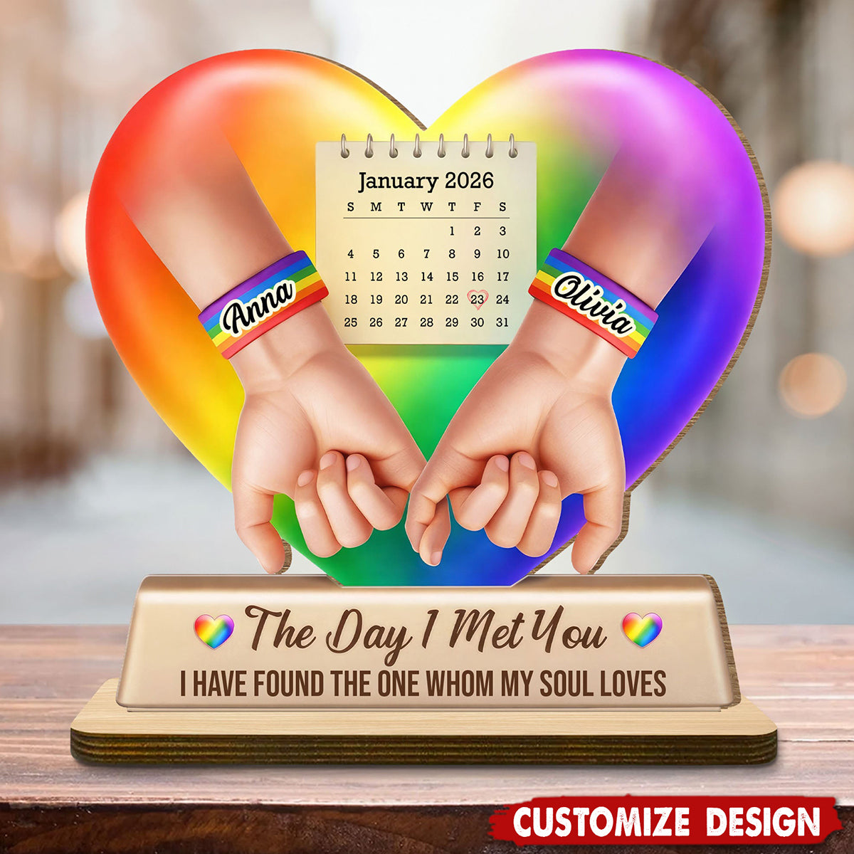 Personalized The Day I Met You Heart Hand Wood Plaque - Gift For Couples And Partners