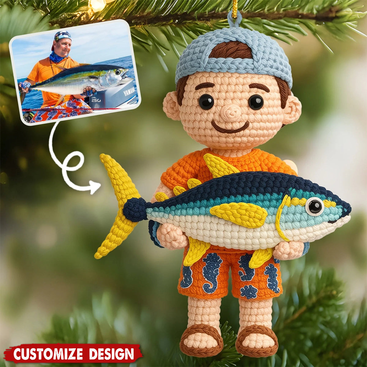 Custom Photo Crochet Ornament - Personalized Christmas Birthday Fishing Gifts For Fisherman - Master Baiter Since Day One