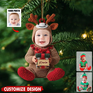 Adorable Newborn Baby Elf - Personalized Babys Photo Christmas Ornament - Gift For Baby