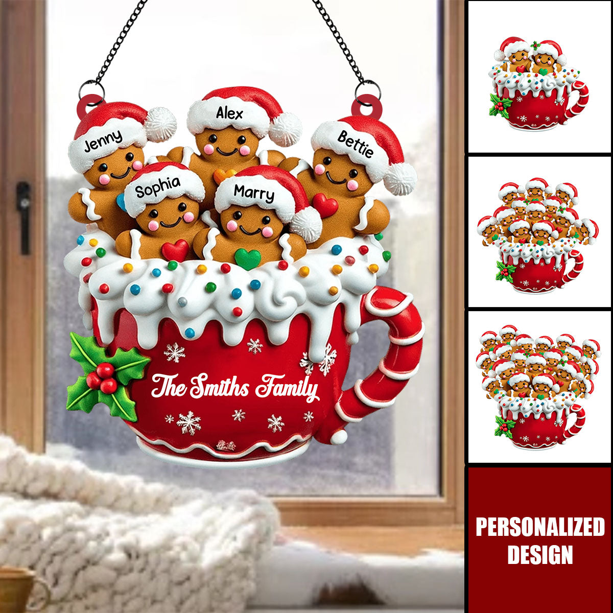 Merry Christmas-Personalized Gingerbread Family Window Suncatcher