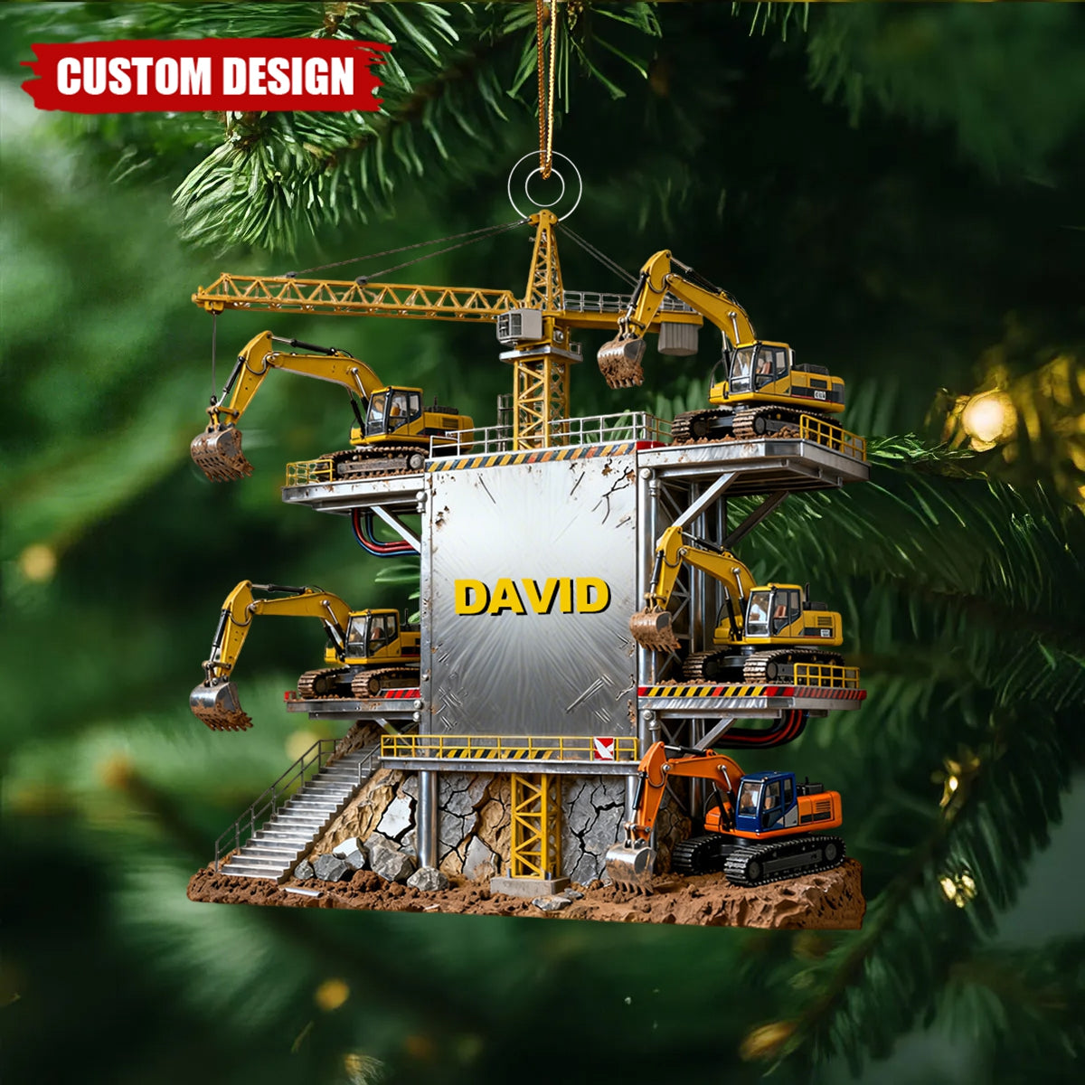 Personalized Excavator Engineering Christmas Ornament
