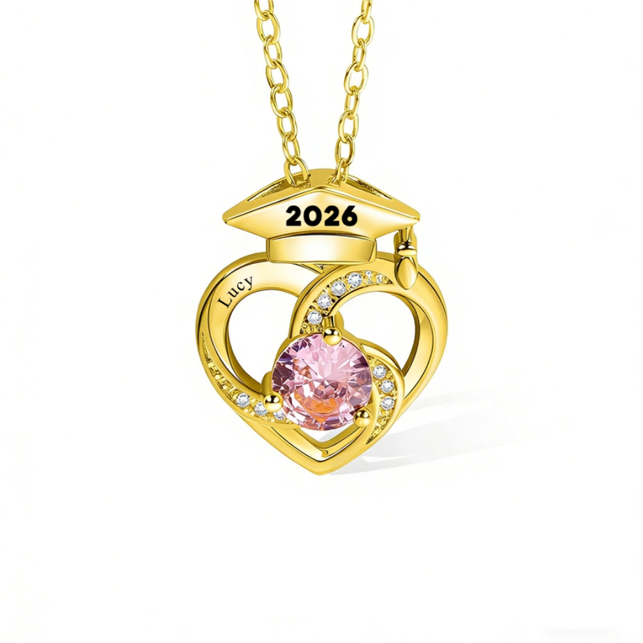 Personalized Graduation Cap Birthstone Necklace with Name Dainty Jewelry Graduation Season Commemorative Gift for Graduates