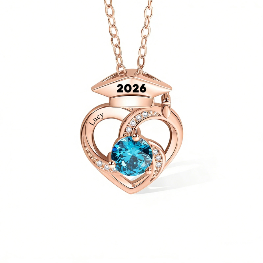 Personalized Graduation Cap Birthstone Necklace with Name Dainty Jewelry Graduation Season Commemorative Gift for Graduates