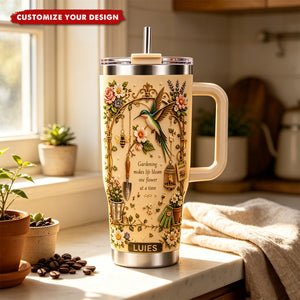 Personalized Gardening Hummingbirds&flowers Tumbler With Handle