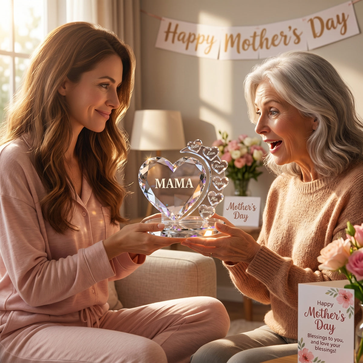 Best Mom/Nana Ever - Personalized Heart-Shaped Crystal Acrylic Plaque
