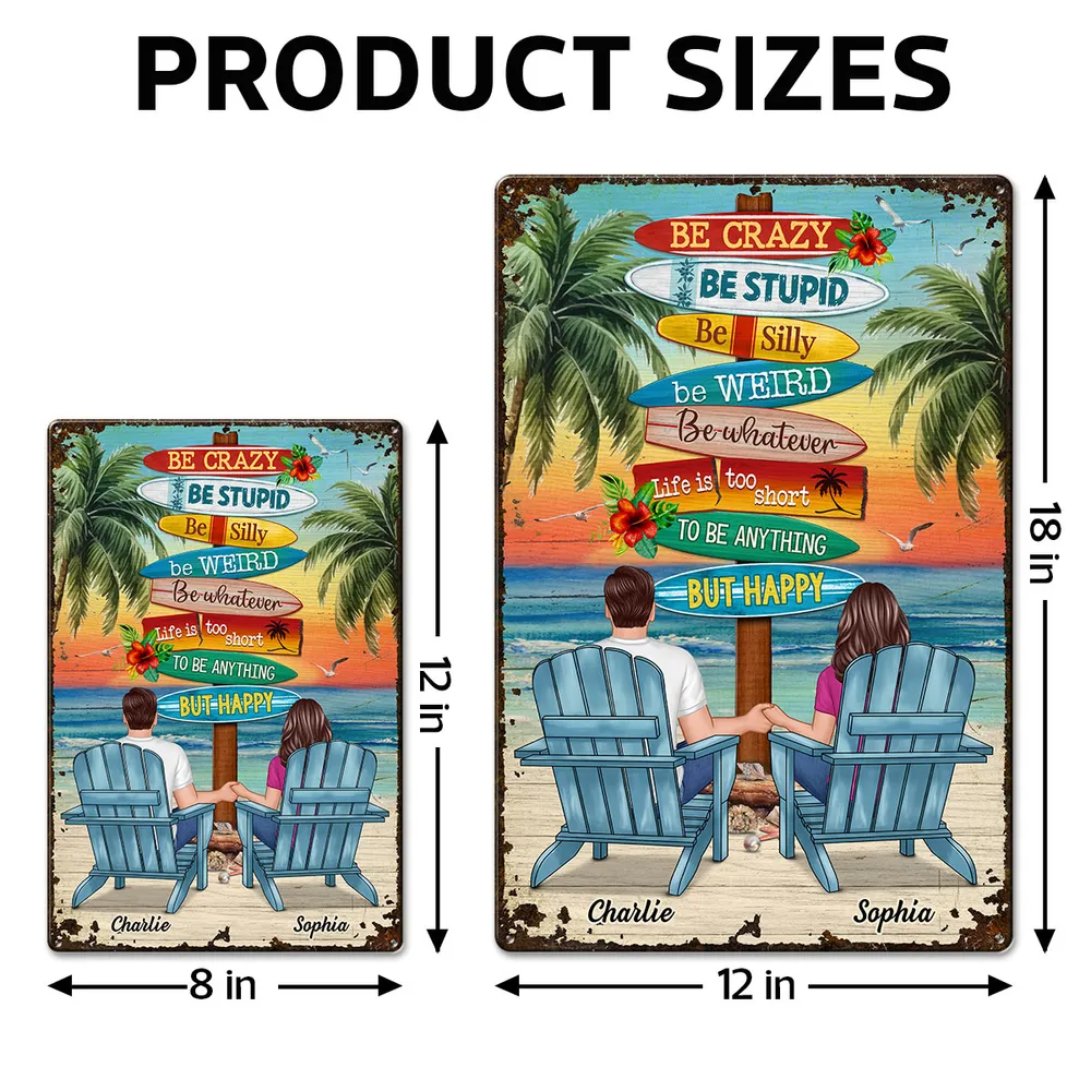 To Be Anything But Happy Beach Sitting Couple Personalized Metal Sign