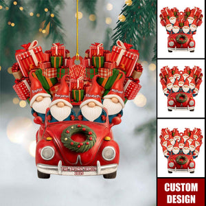 Personalized Santa Hats and Red Car Family Christmas Ornaments, Gift For Family