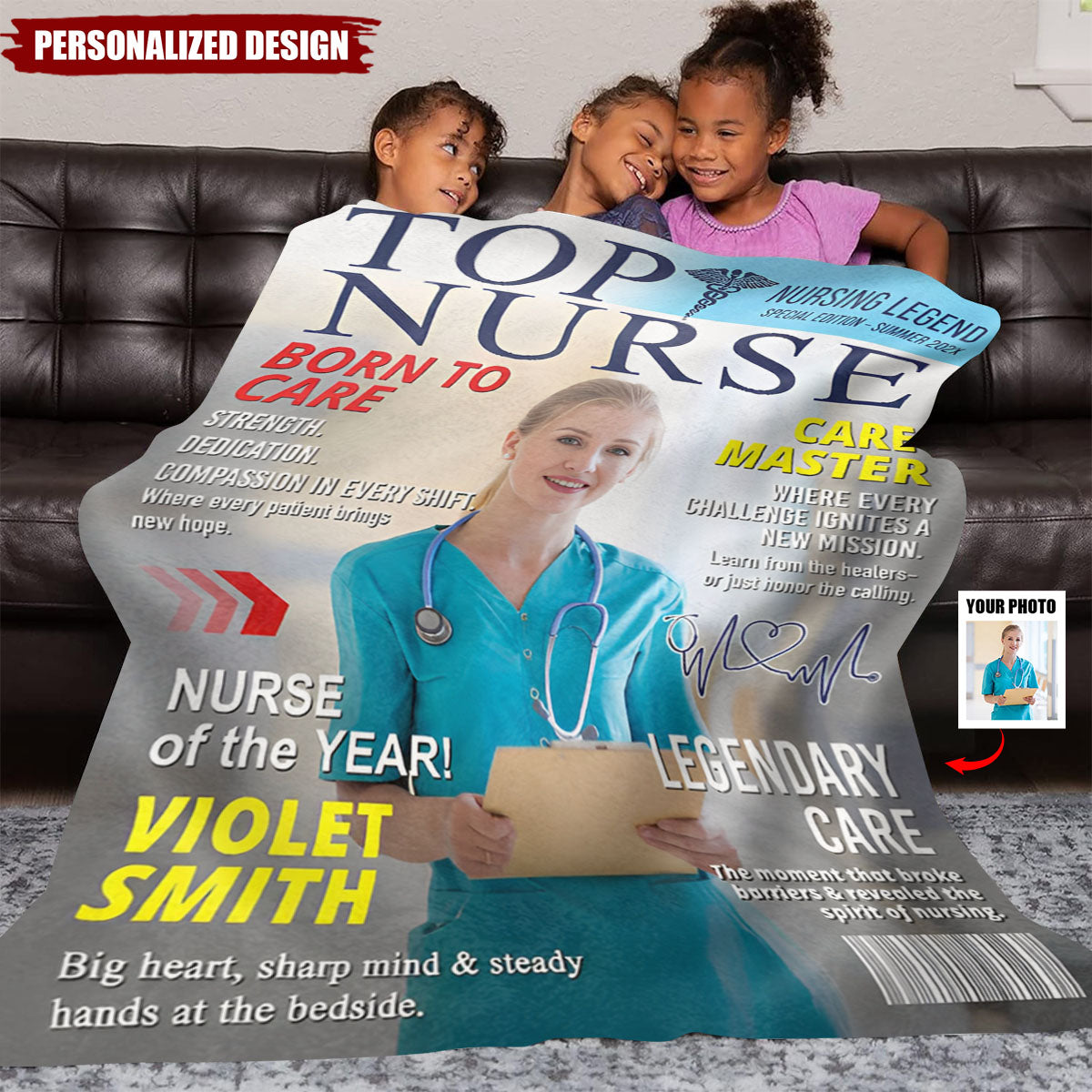 Personalized Top Nurse Magazine Cover Blanket-Gift for Nurse