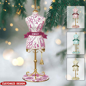 Personalized Toile De Jouy Dress Form Christmas Ornament - Gift for Seamstress, Tailor, Fashion Designer