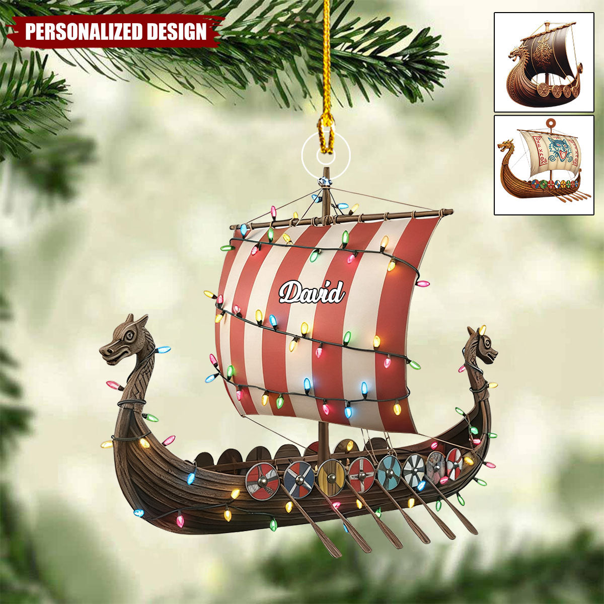Personalized Viking Ship Christmas Ornament Gift for Men