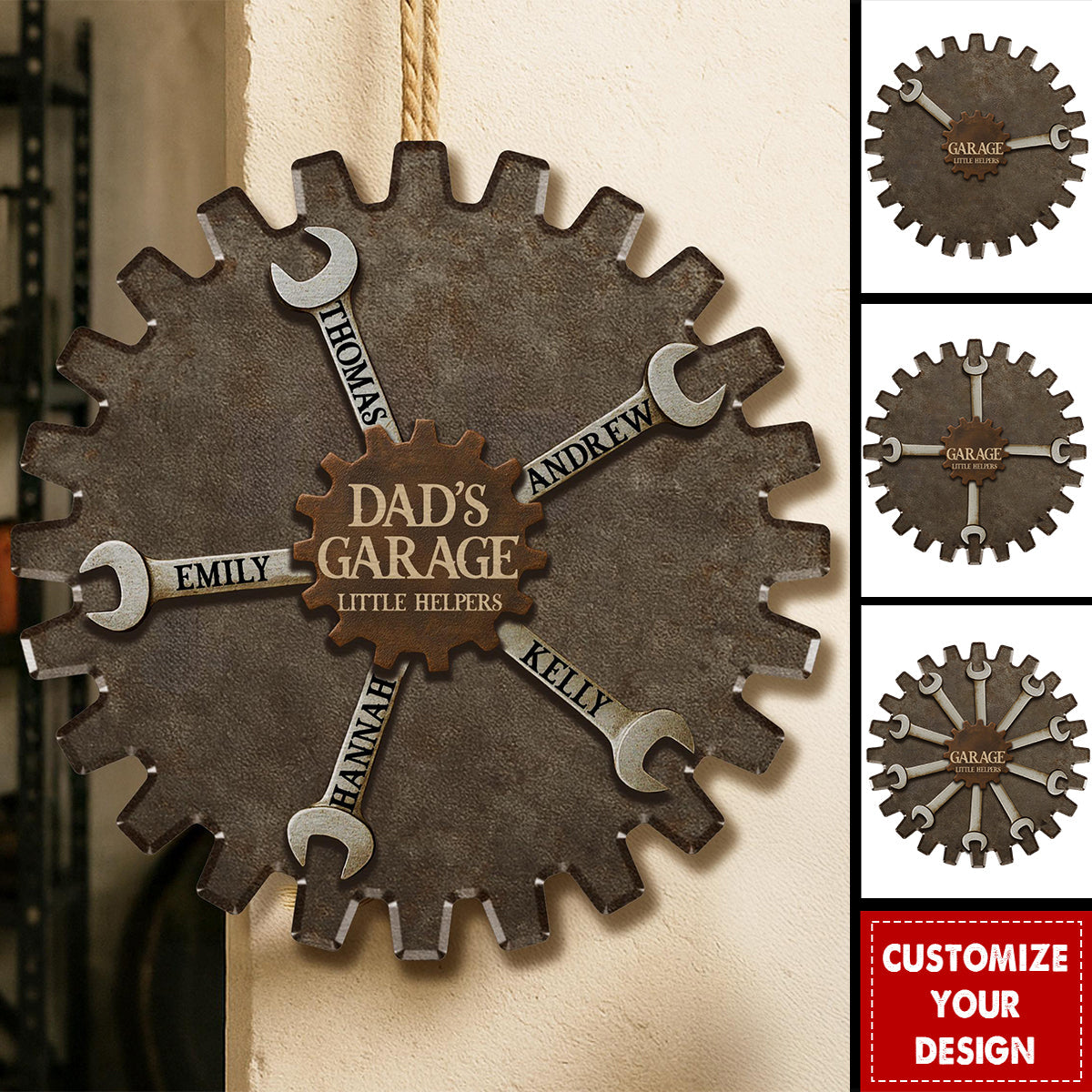 Personalized Garage Sign for Dad, Custom Father's Day Gift with Kids' Names, Little Helpers