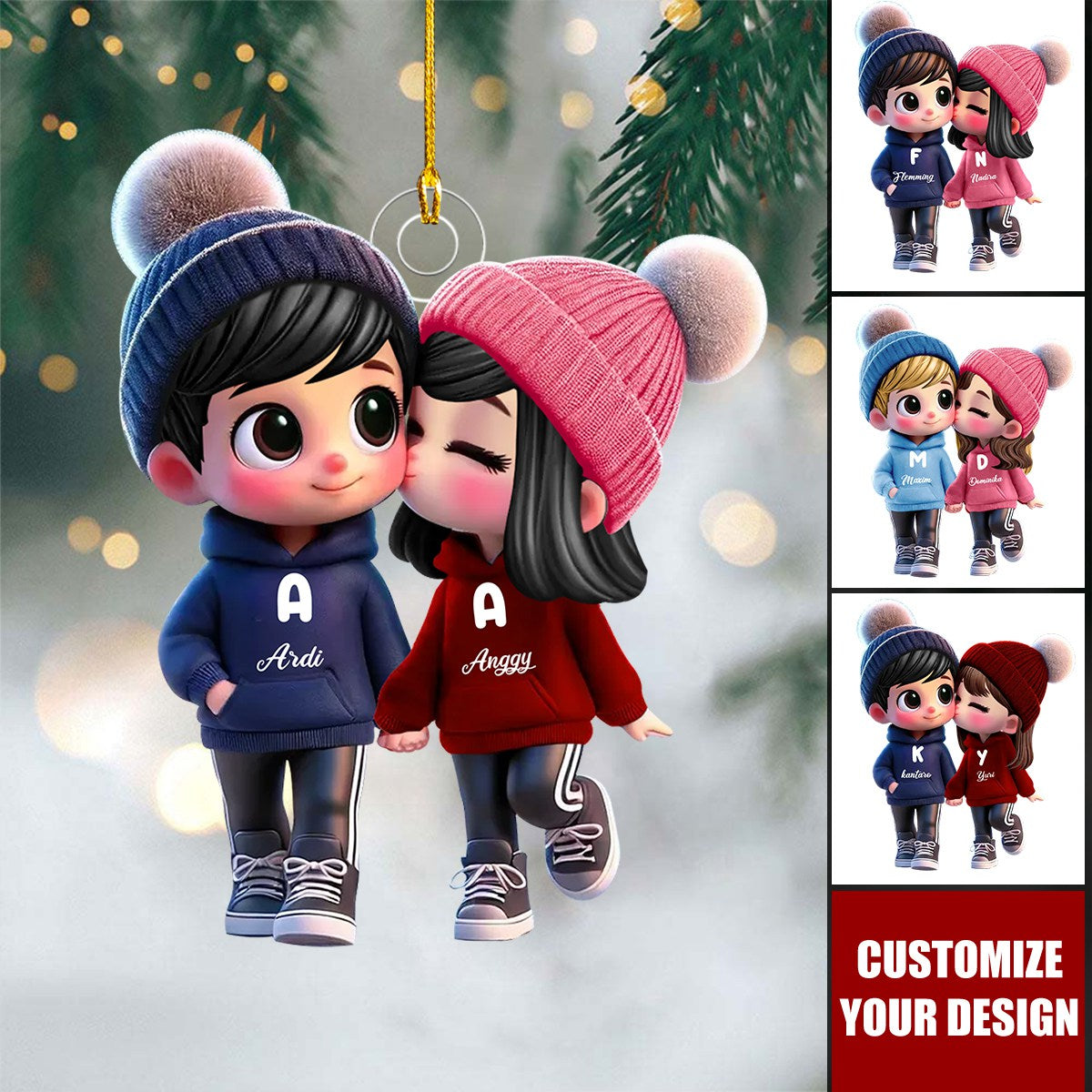 Cute Cartoon Couple Walking Personalized Acrylic Ornament-Gift For Couple