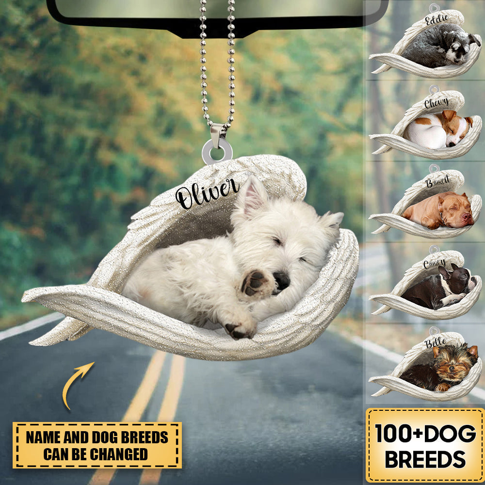 Personalized Dog Sleeping Angel Car Hanging Ornament- Double Sides Printed