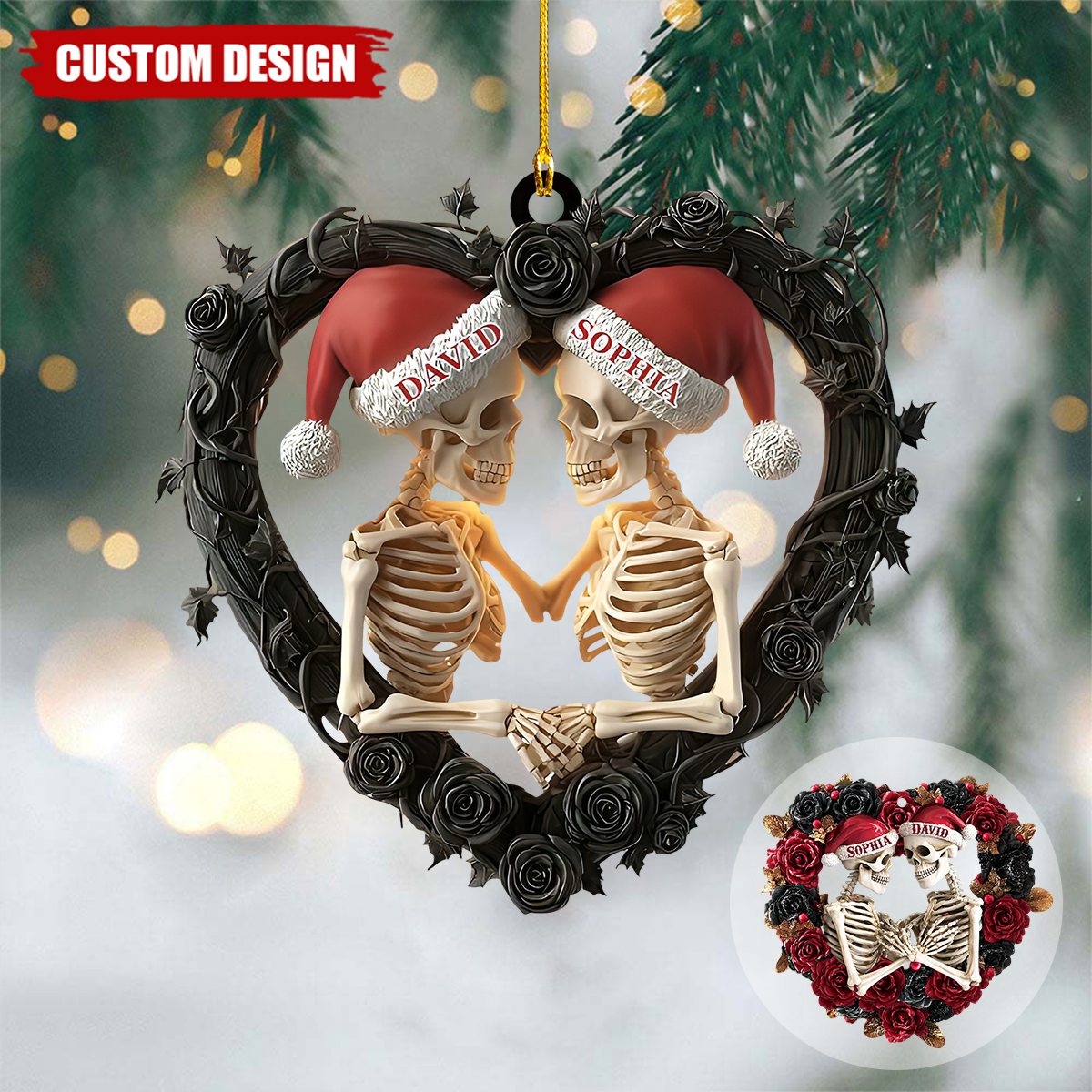 Personalized Skeleton Couple Acrylic Christmas Ornament -  Gifts For Lovers