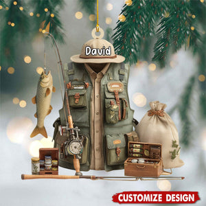 Personalized Fishing Gear Ornament, Gift for Fishing Lovers, Fishing Ornament for Dad, Fisherman Ornament, Fishing Christmas Ornament