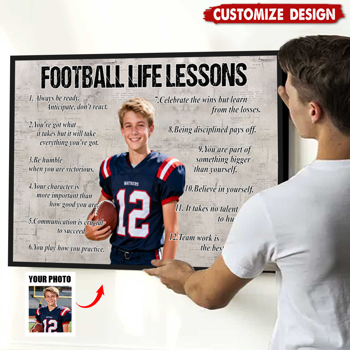 Personalized Upload Photo Football Life Lessons Poster - Gift For Football Lovers