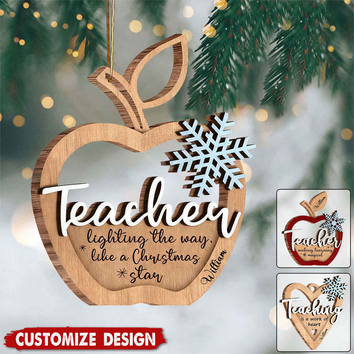 Personalized Teacher Wooden Christmas Ornament - Gift For Teacher