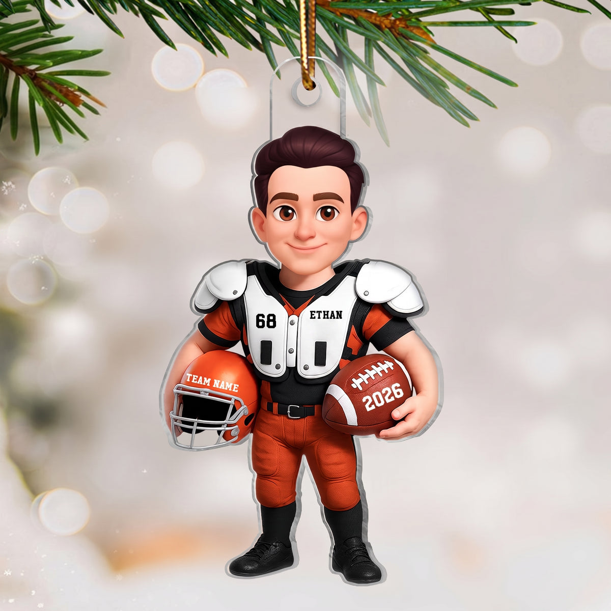 2D Effect Proud American Football Player - Personalized Acrylic  Ornament - Gift For Football Lovers, Grandson, Son, Husband