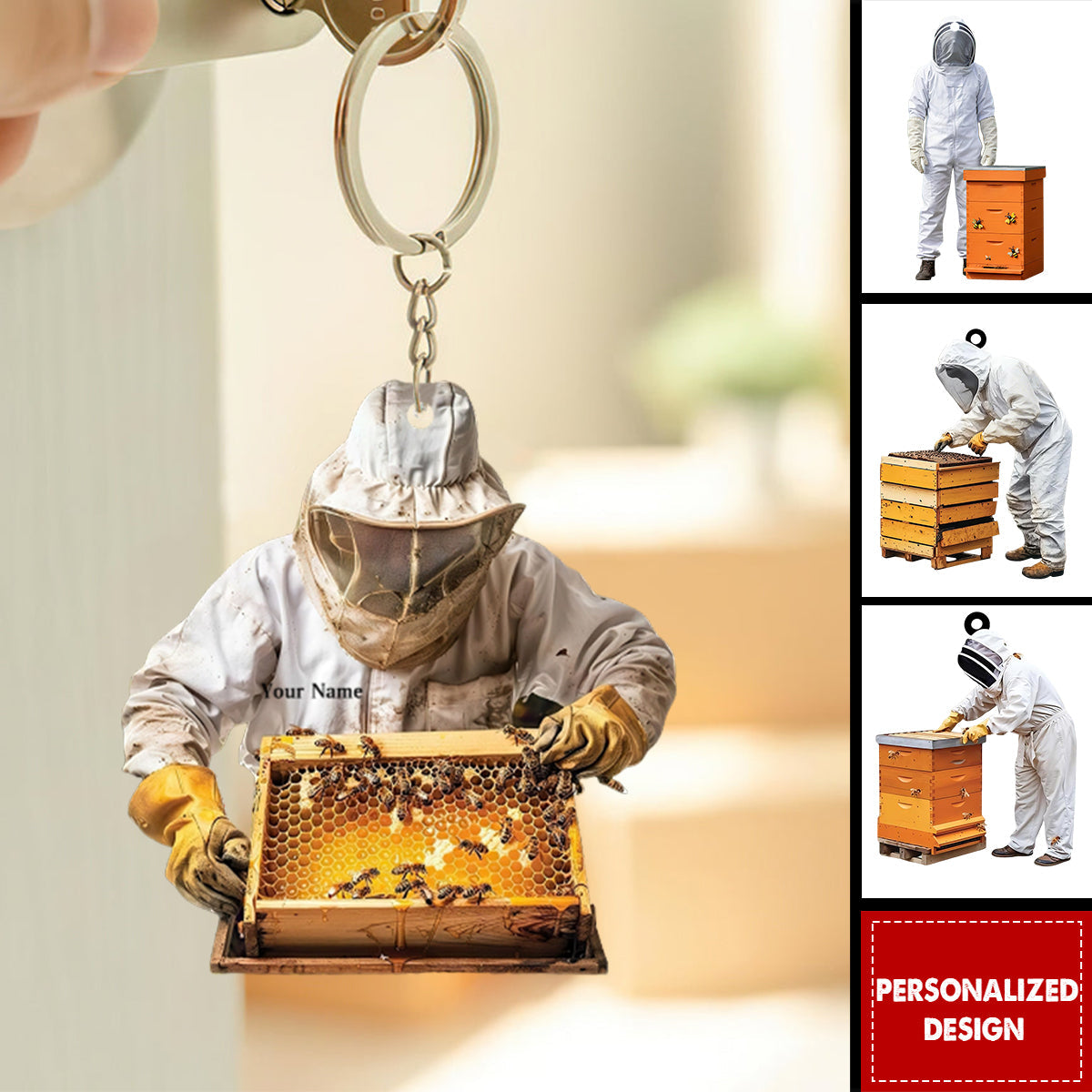 Personalized Beekeeper Keychain-Gift For Honeybee Keeper