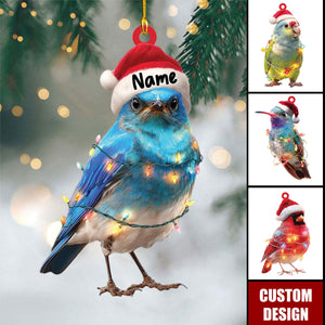 Personalized Bird Ornament Christmas Gift, Custom Name Bird Ornament with Santa Hat, Holiday Tree Decoration for Bird Lover