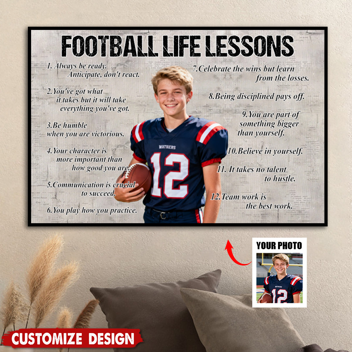 Personalized Upload Photo Football Life Lessons Poster - Gift For Football Lovers