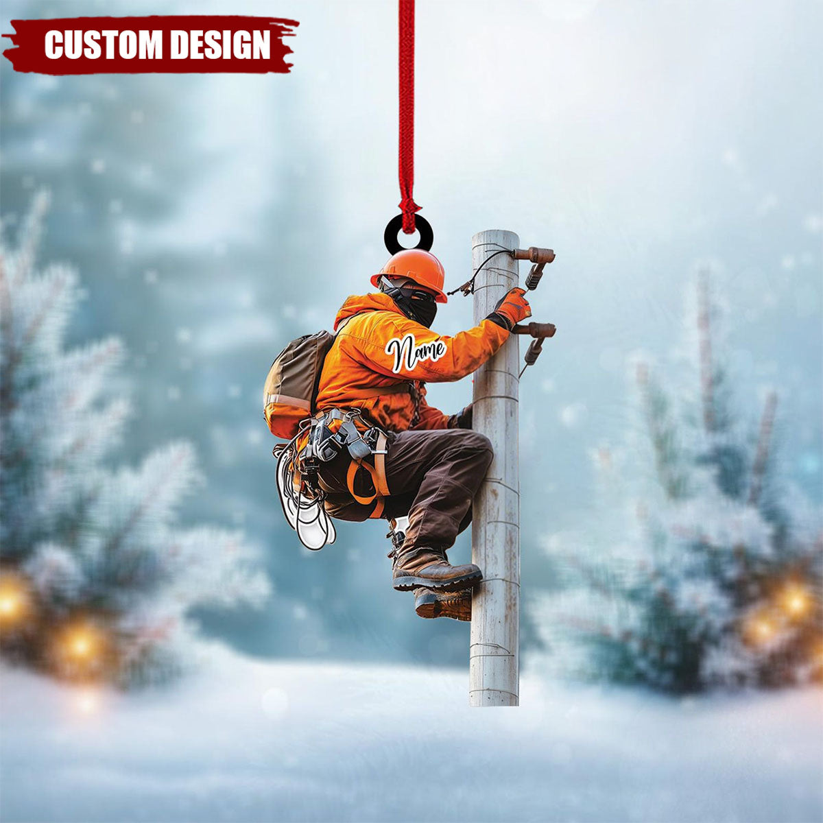 Personalized Lineman Ornament: Custom Powerline Worker Gift, Acrylic Keepsake
