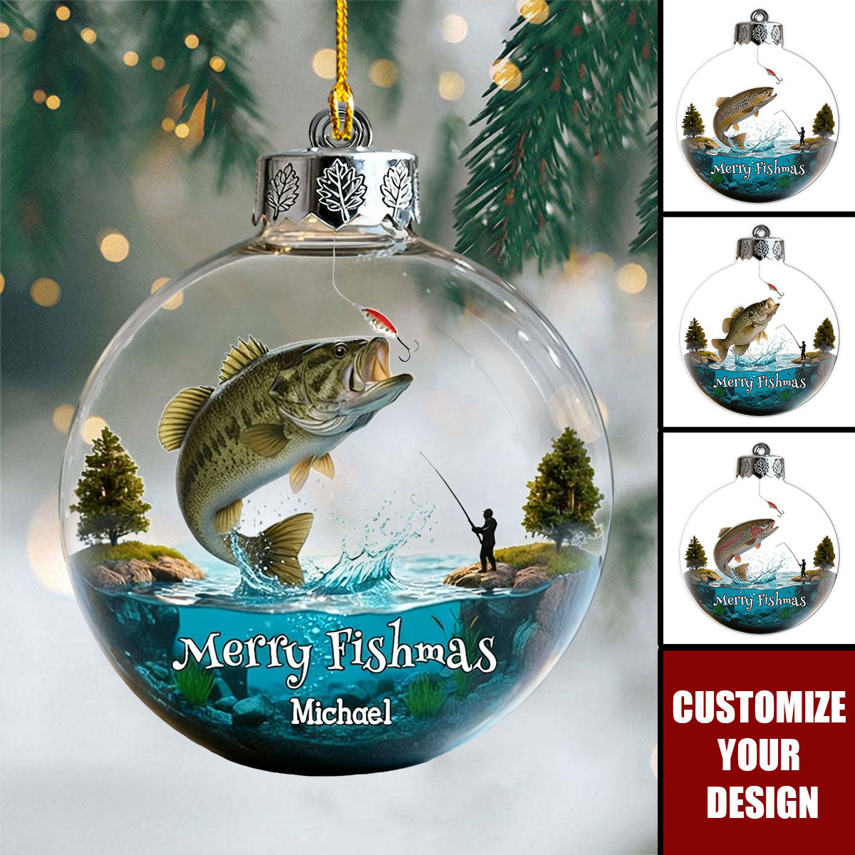 Merry Fishmas - Personalized Fishing Transparent Ornament