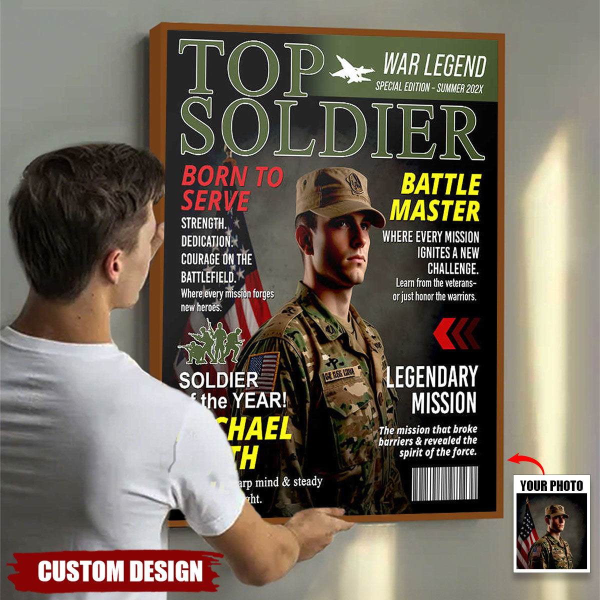 Army Gift Soldier Custom Magazine Cover Poster, Personalized Solider Magazine Cover Poster, Army Retirement Gift for Navy Marine Air Force, Army Gift for Him
