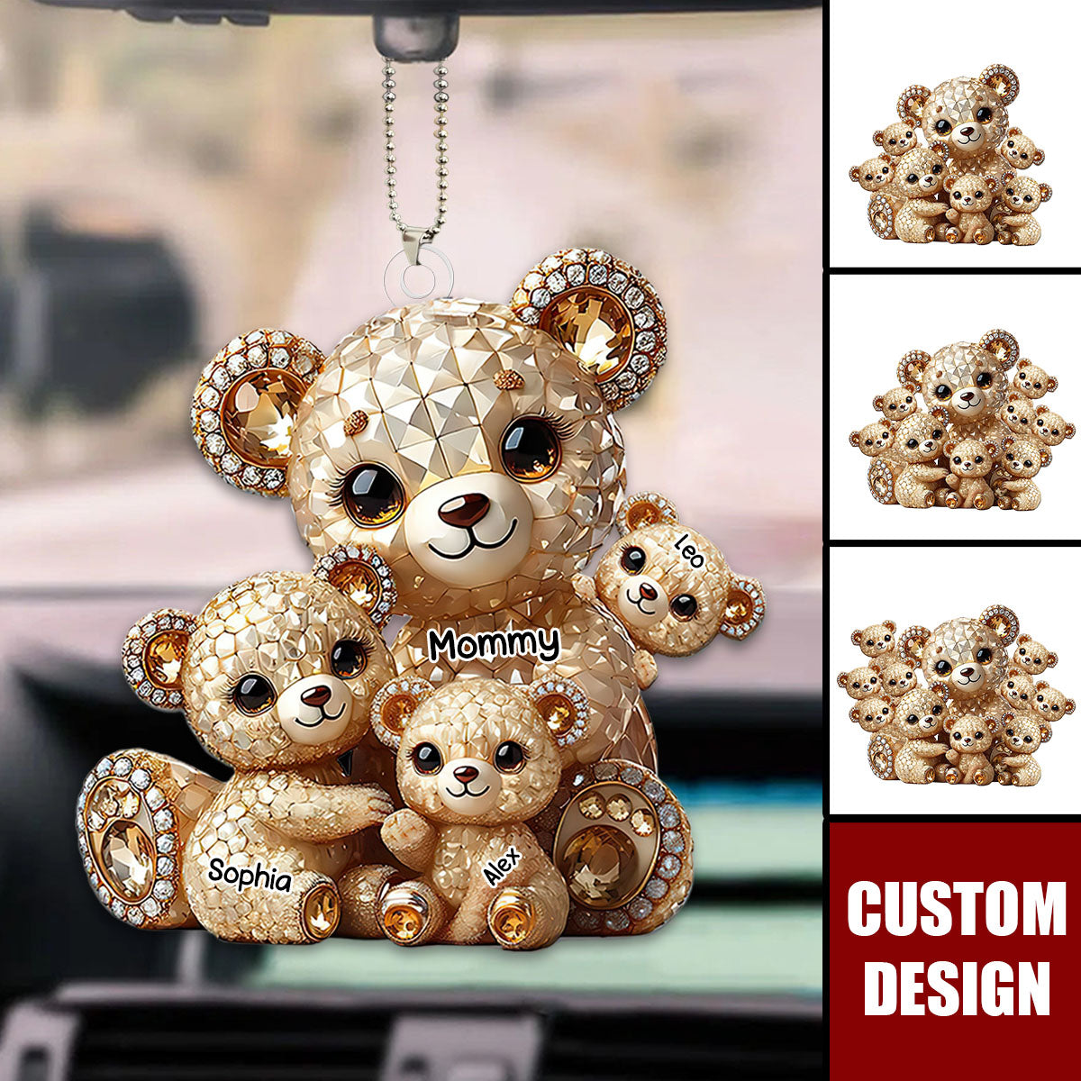 Mom I Love You - Personalized Bear Mom With Kids Car Ornament, Mother's Day Gift