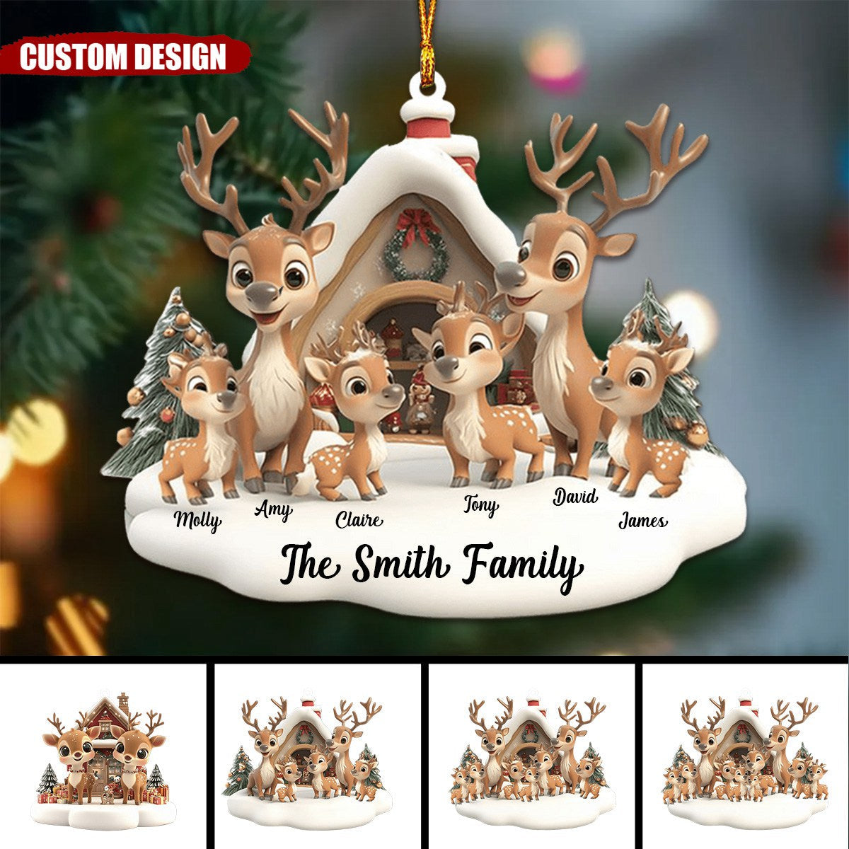 Personalized Reindeer Family Ornament-New Release