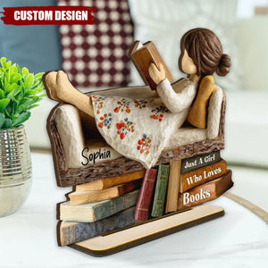Man Woman Book Lover Reading Book On Sofa - Personalized Wooden Plaque