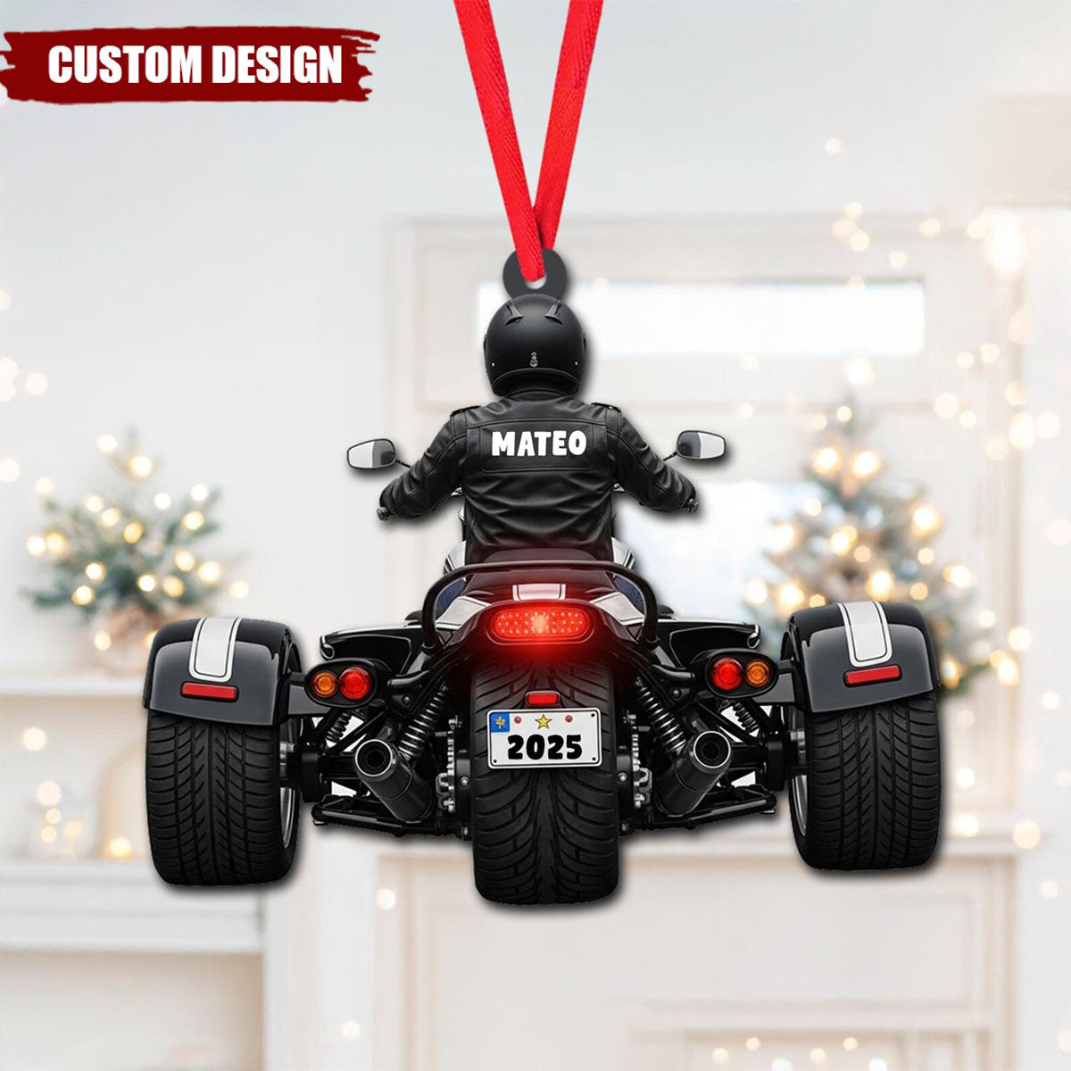 Custom Name Biker Trike Motorcycle Ornament Christmas, Motocycle Custom Trike Tri Glide Ornament, Flat 2D Ornament, Trike Keychain For Him