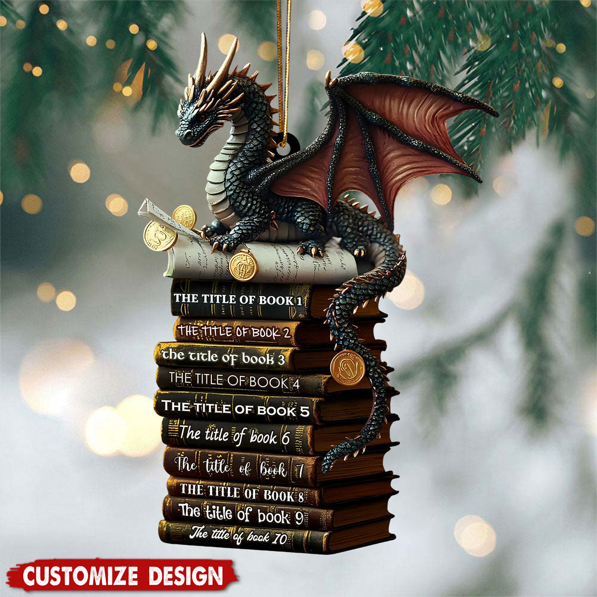 Personalized Fantasy Dragon Book Stack Christmas Ornament – Gift For Reader