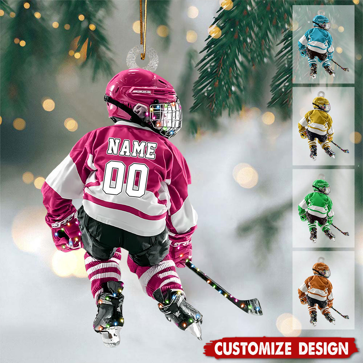 Custom Hockey Player Ornament: Acrylic Kid's Christmas Light Decoration
