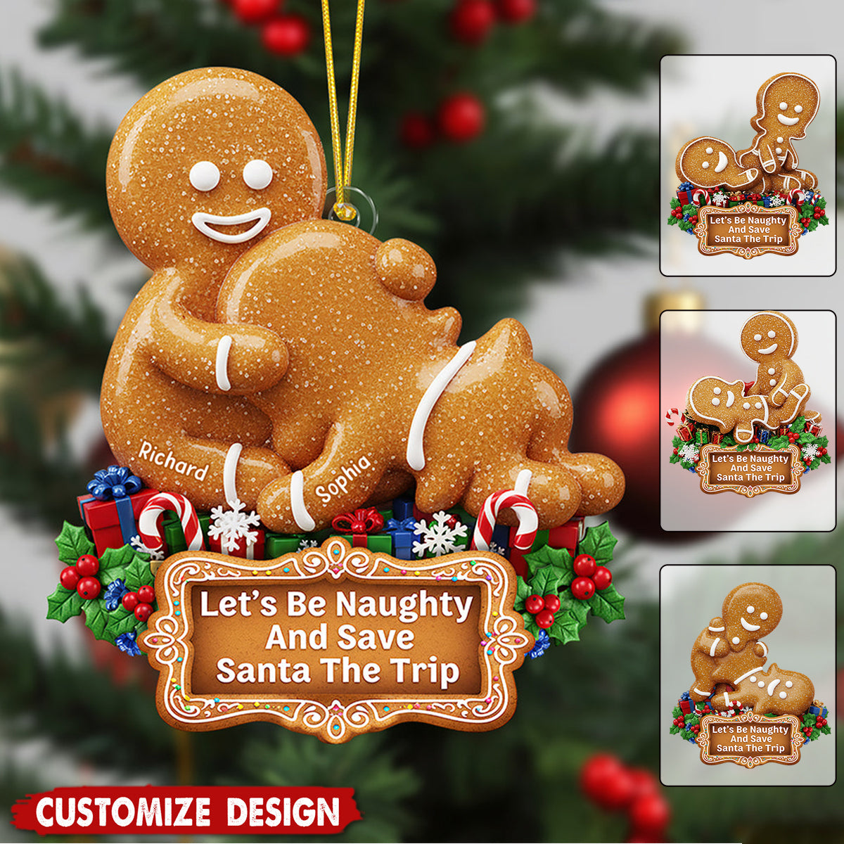 Personalized Naughty Gingerbread Couple Christmas Ornament - Gifts For Couple