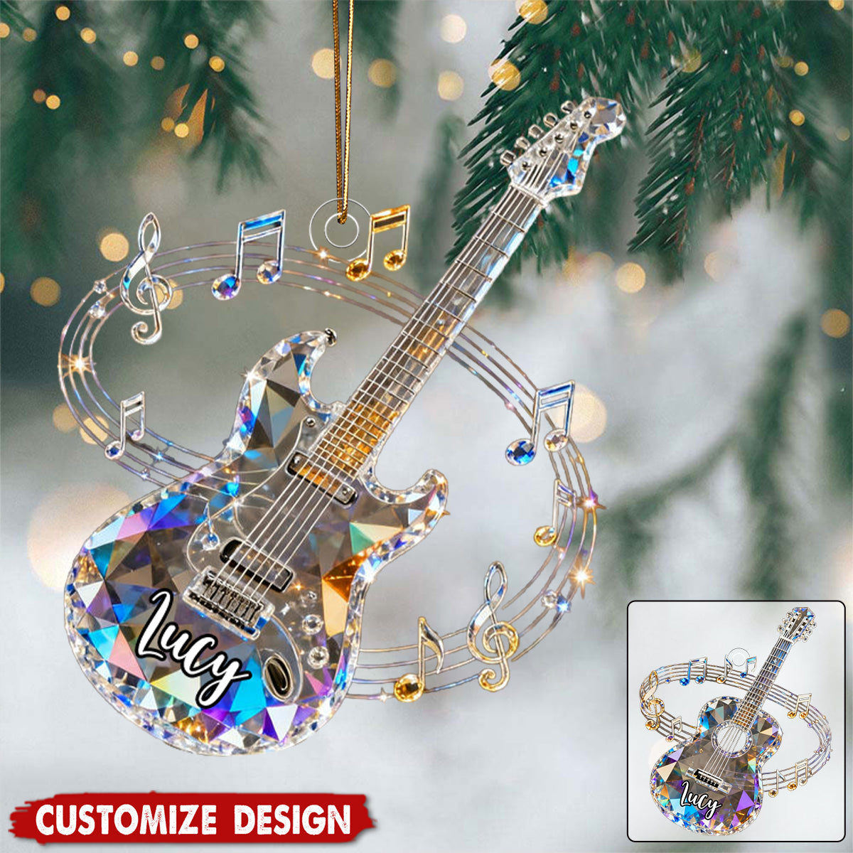 Personalized Crystal Guitar Ornament