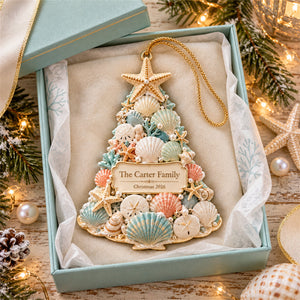 Personalized Seashell Christmas Tree Ornament, Beach Christmas Gift For Family