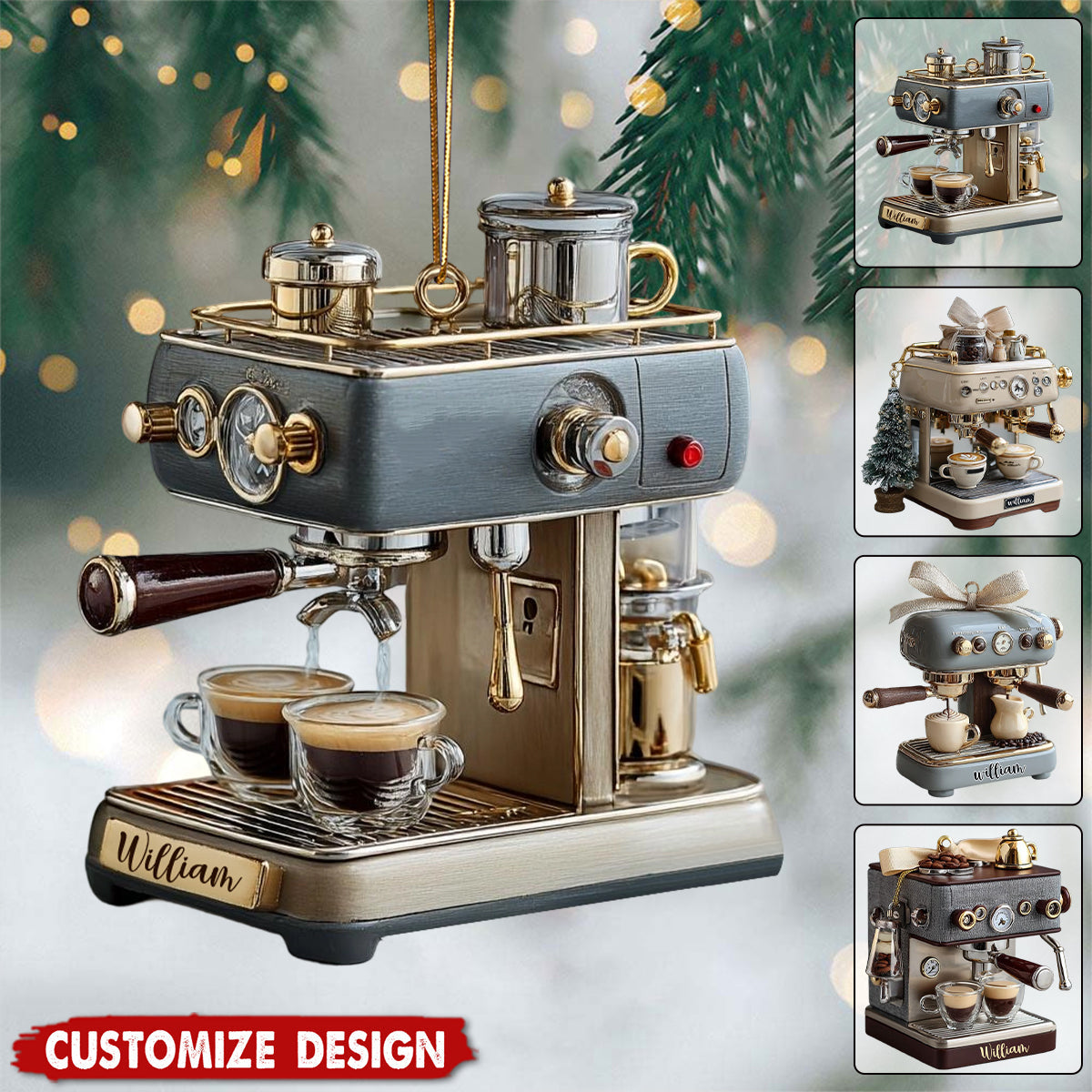 Personalized Coffee Machine Ornament