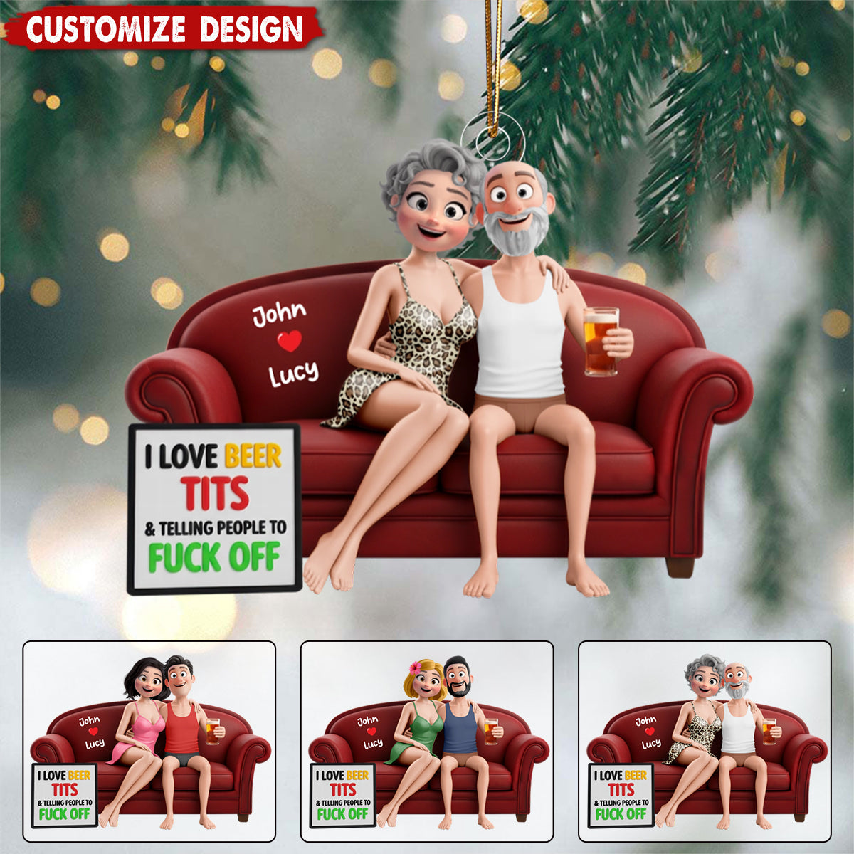 Naughty Couple Sitting on the sofa Christmas Ornament - Personalized Gifts For Couple