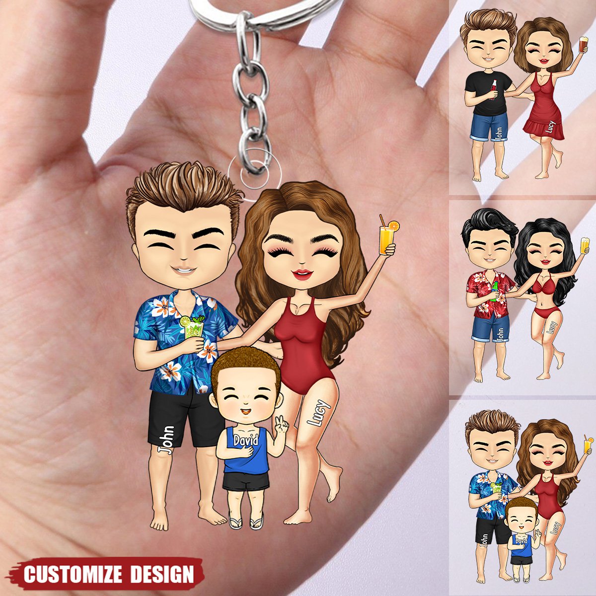Beach Family Keychain - Gift For Couple, Dad, Mom