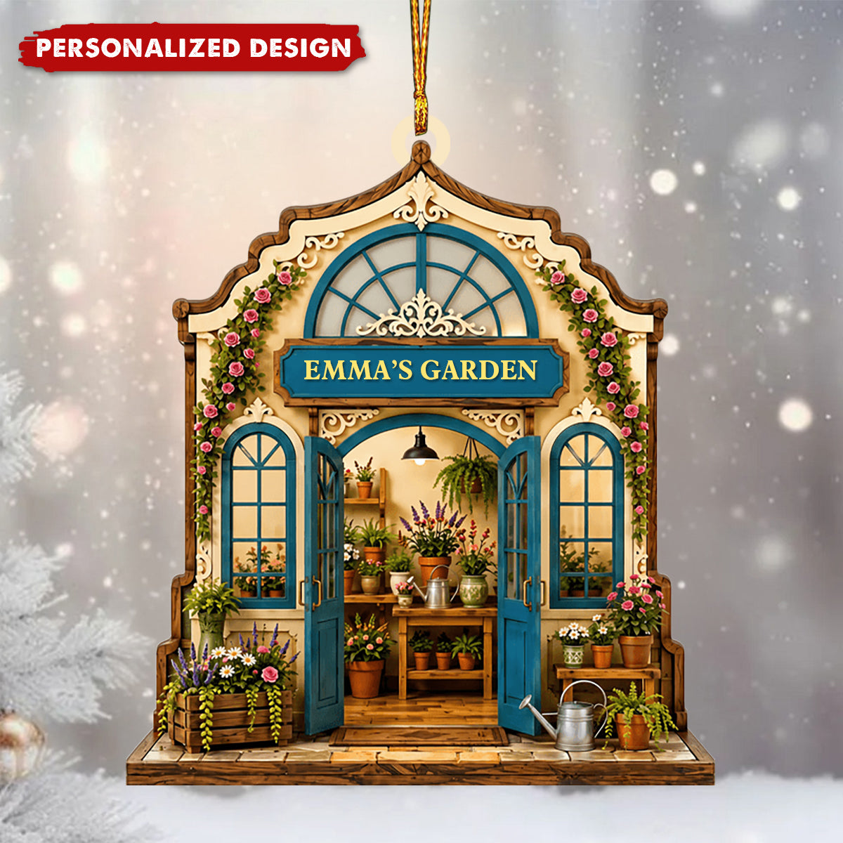 Custom Greenhouse Garden Wooden Ornament - Personalized Name Gift