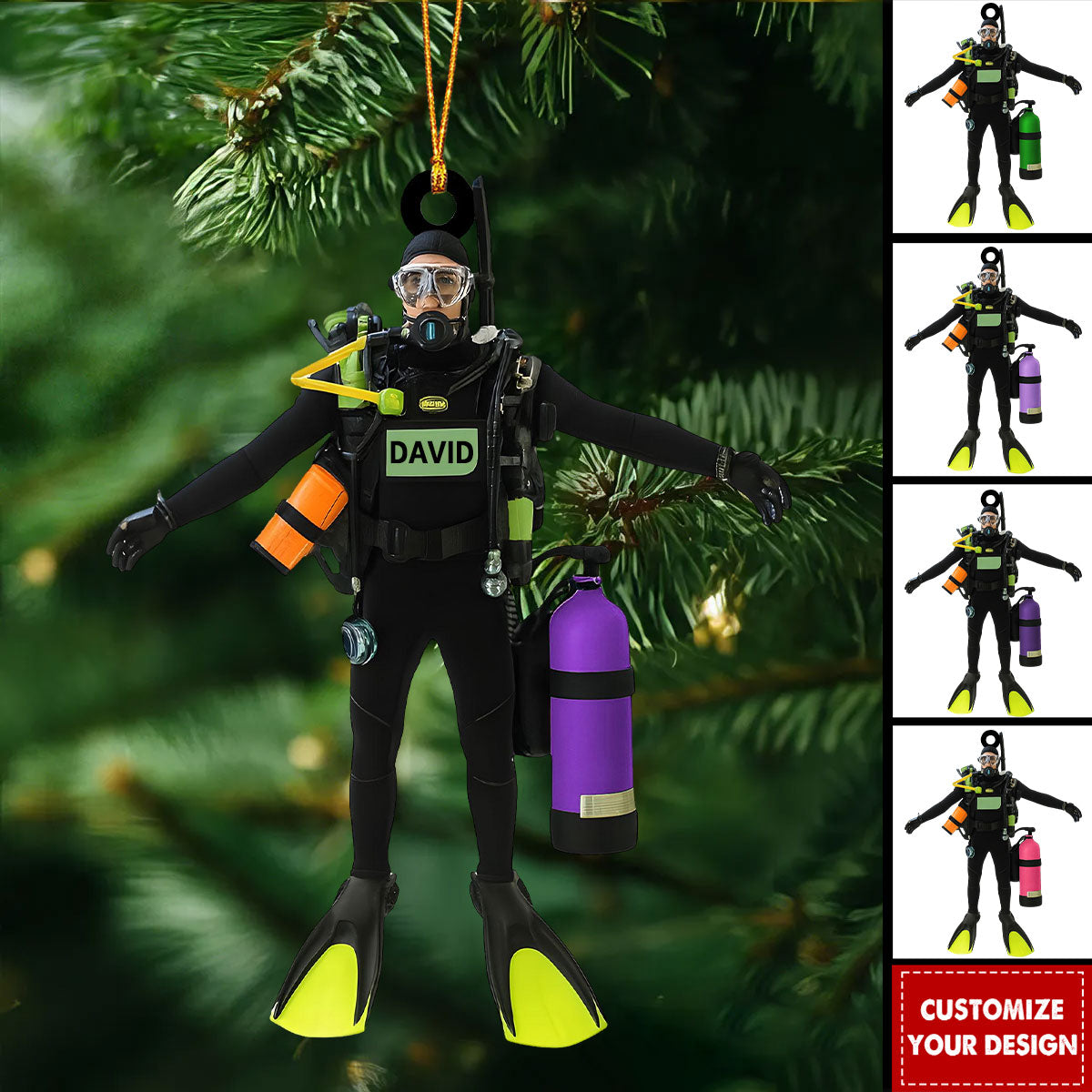 Personalized Scuba Diving Christmas Ornament - Gift for Scuba Divers, Ocean & Adventure Lovers