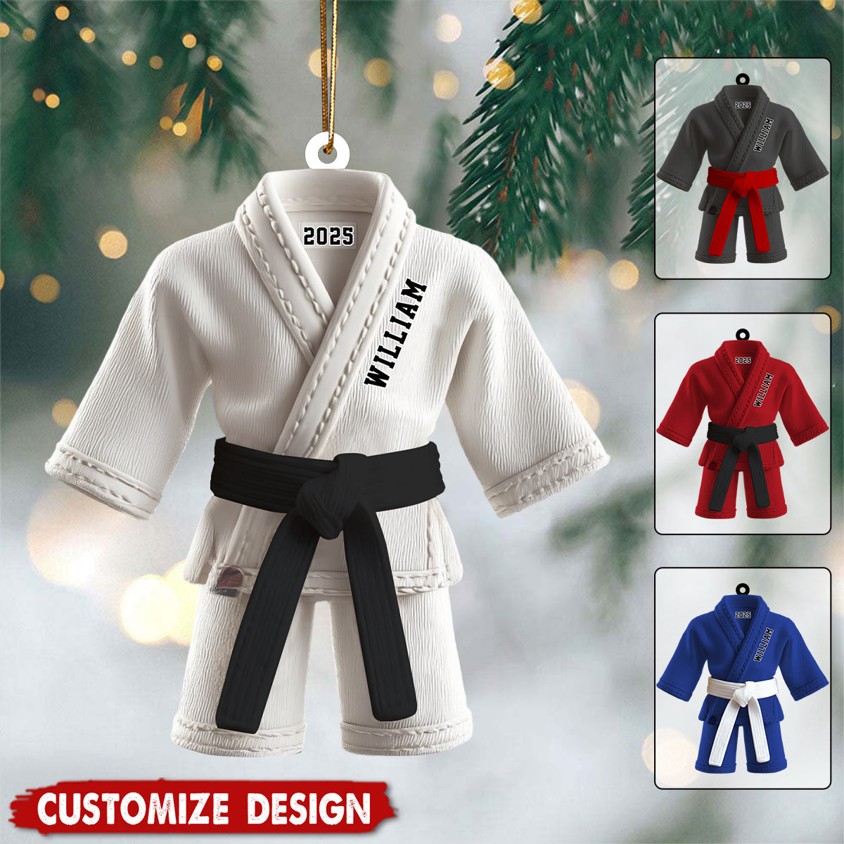 Personalized Black Belt Karate Jiu-Jitsu Christmas Ornament