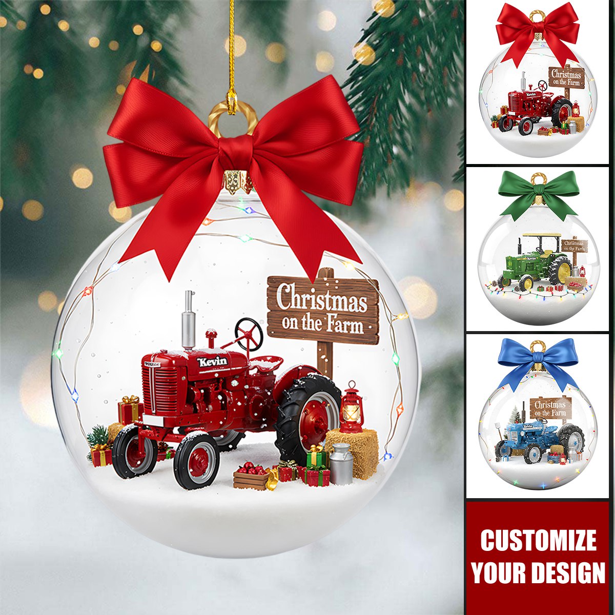 Farm Tractors Acrylic Ornament, Personalized Gifts For Christmas