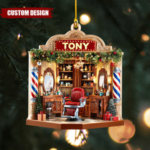 Personalized Barber Shop Christmas Ornament