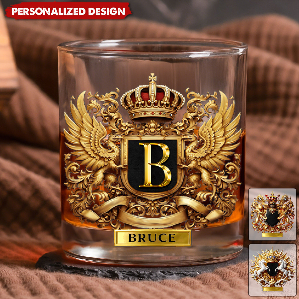 Lion/ Eagle/ Horse Coat Of Arms-Personalized Whisky Whiskey Glass