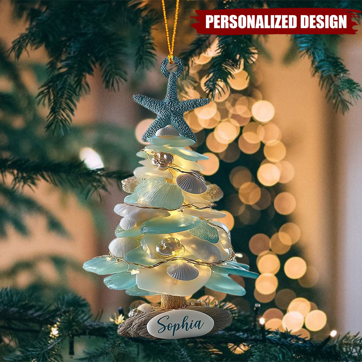 Personalized Sea Glass Christmas Tree Ornament-Holiday Gift For Beach Lovers